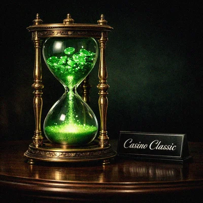 Hourglass with green casino chips for responsible gaming